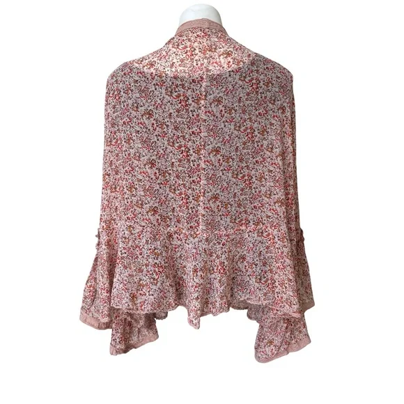 Free People Lola Printed Open Front Kimono (front tie string removed), Sz M - Picture 4 of 15